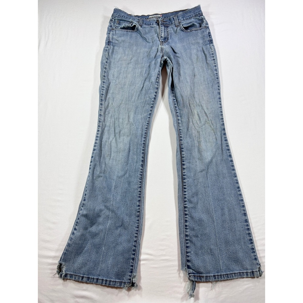 Levis 515 Bootcut Jeans Womens 8 Long Light Wash Denim Distressed Hems